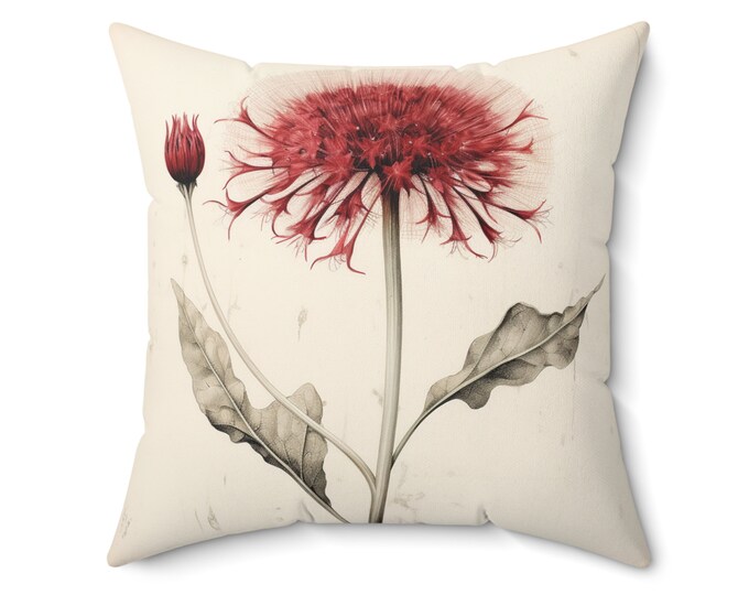 LARGE Red dandelion Pillow (20 x 20) -- Red back, Cottagecore