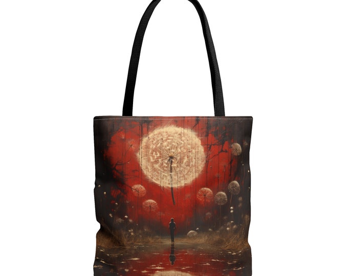 Dandelion Red Tote, Fae Book bag, Mystical Tote, Fairy Tote bag, Fairytale Tote Bag, Fairy Book Bag