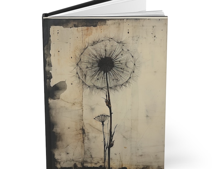 Black Dandelion Hardcover Notebook, Dark Academia Notebook, Gothic Notebook, Dandelion Book. Dandelion Notebook, Goblincore Gift for Her