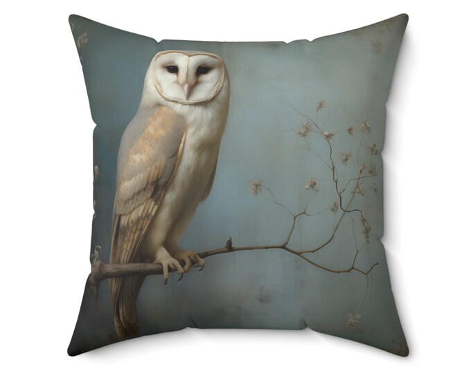BARN OWL PILLOW (14 x 14 and 20 x 20), Barn Owl Cushion, Cottagecore Cushion, Cottagecore Pillow, Cottagecore Home Accent