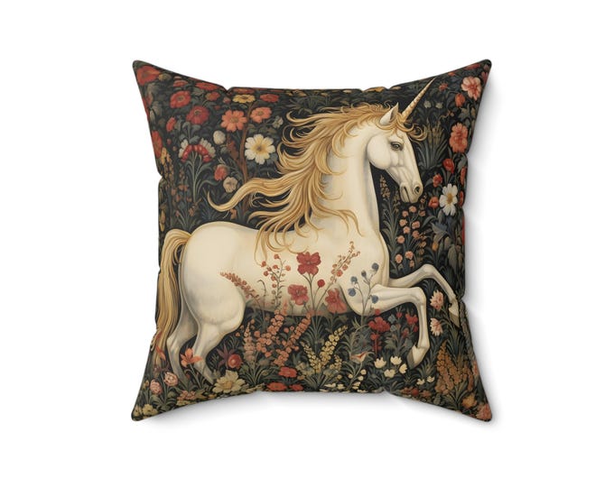 Garden UNICORN THROW PILLOW (16 x 16), Whimsical Pillow, Fantasy Pillow, Fairycore Pillow, Fairytale Pillow, Enchanted Pillow, Kids Decor