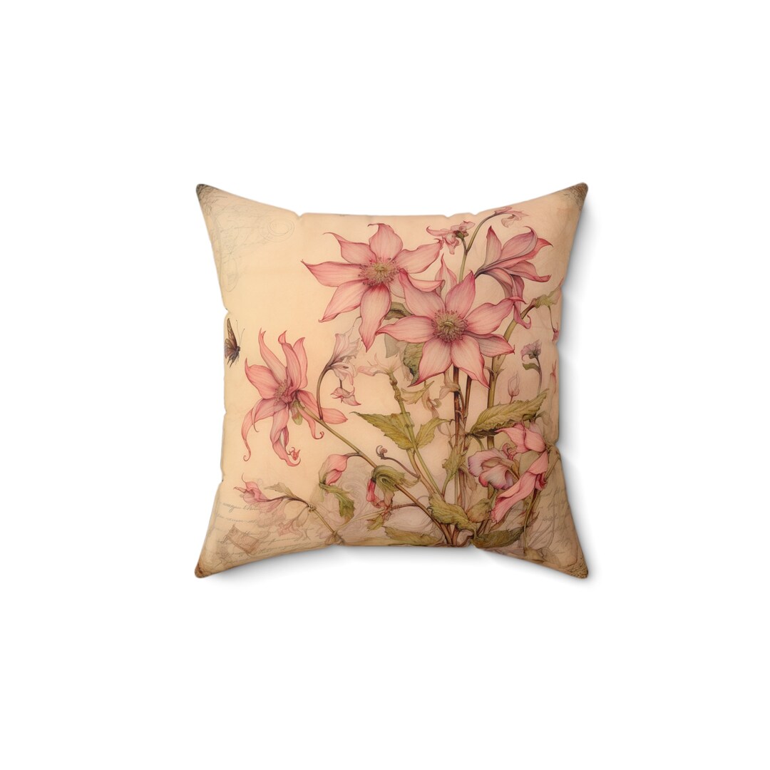 PINK WILDFLOWER PILLOW, Cottagecore Accent Pillow, Pink Pillow, Pink