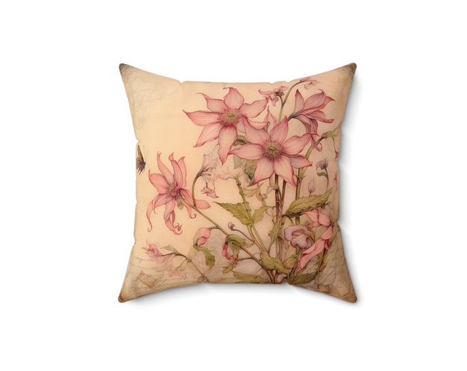 PINK WILDFLOWER PILLOW, Cottagecore Accent Pillow, Pink Pillow, Pink Room Accent, Pink Cushion, Wildflower Cushion, Wildflower Home Decor,