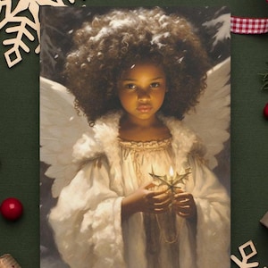 Carte postale de Noël BLACK ANGEL, carte postale noire de la Nativité, carte postale de Noël, carte de Noël diversifiée, carte Black Angel, carte de Noël noire