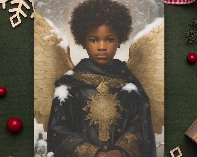 BLACK ANGEL POSTCARD, Black Christmas Postcard, African American Angel Postcard, Black Christmas Card, African American Christmas Card Gift