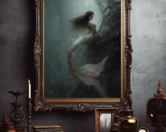 GOTHIC MERMAID Art Print (20 x 30), Mermaidcore Artwork, Mermaid Print, Siren Print, Fairycore Art, Print, Fantasy Art, Fairytale Print Gift