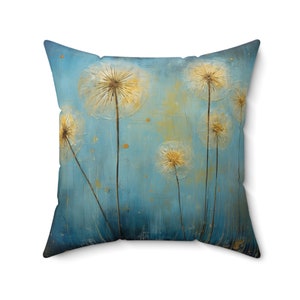 BLUE DANDELION PILLOW, Wildflower Pillow, Wildflower Home Decor, Dandelion Home Decor, Dandelion Room Accent, Cottagecore Pillow