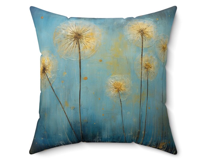 BLUE DANDELION PILLOW, Wildflower Pillow, Wildflower Home Decor, Dandelion Home Decor, Dandelion Room Accent, Cottagecore Pillow