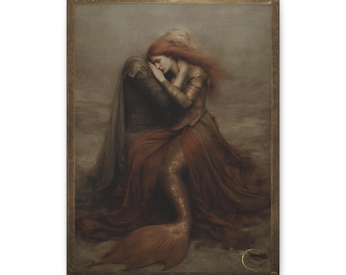 Gothic Mermaid and king FANTASY ART PRINT (12 x 16), Mermaid Canvas Art, Mermaidcore Art, Fantasy Art, Fairytale Art, Enchanted Canvas Print