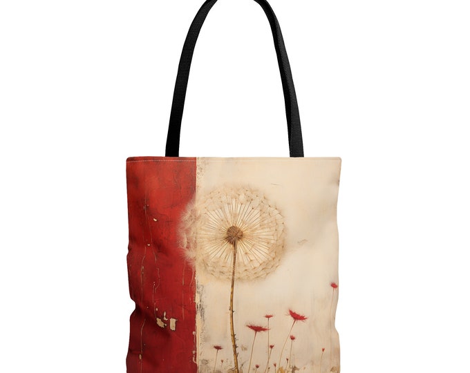 RED DANDELION TOTE bag, Red Dandelion Purse, Red Dandelion Market Bag, Cottagecore Marketbag, Cottagecore Purse