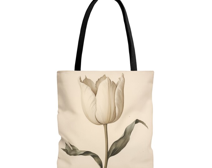 WHITE TULIP TOTE bag Classic Elegant Tote Elegant Reusable Tote Classic Purse Cottagecore Purse Cottagecore Market Bag Tulip Gift for Her