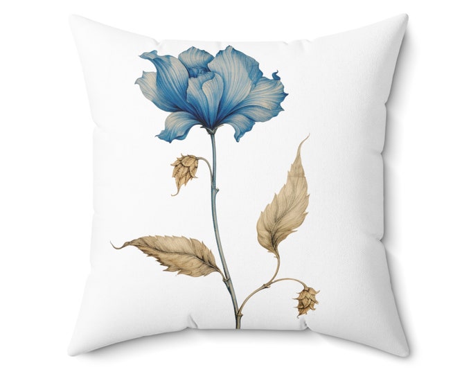 BLUE ROSE on Whtie Pillow, Cottagecore Pillow, Cottagecore Cushion, Boho Cushion, Modern Farmhouse Home Accent
