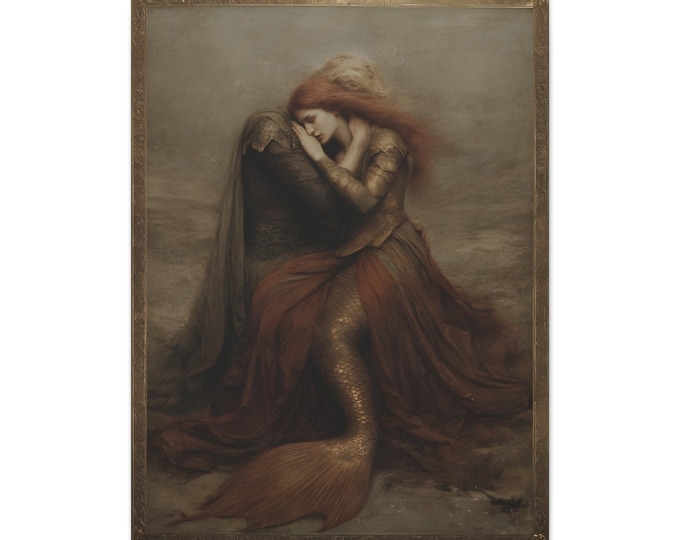 Gothic Mermaid and King FANTASY ART PRINT (30 x 40), Mermaid Canvas Art, Mermaidcore Art, Fantasy Art, Fairytale Art, Fairytale Gift for Her