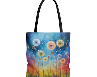 RAINBOW DANDELION TOTE bag, Rainbow Market Bag, Rainbow Book Bag, Rainbow Purse, Rainbow Library Bag, Rainbow Reusuable Bag, Gay Pride Tote