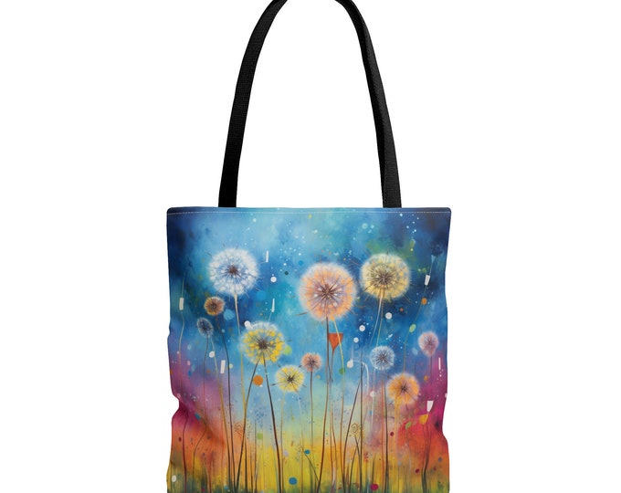 RAINBOW DANDELION TOTE bag, Rainbow Market Bag, Rainbow Book Bag, Rainbow Purse, Rainbow Library Bag, Rainbow Reusuable Bag, Gay Pride Tote