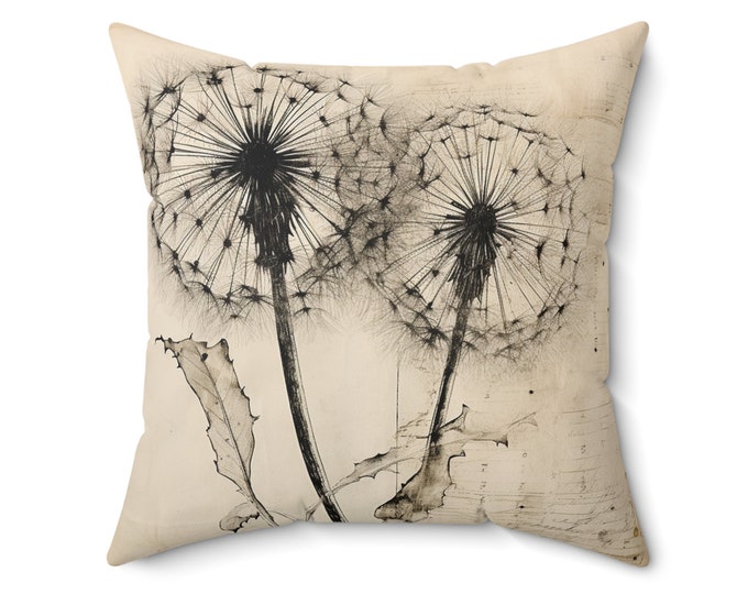 BLACK DANDELIONS PILLOW, Dandelion Home Accent, Dandelion Room Decor, Boho Pillow, Boho Cushion, Boho Room Decor, Wildflower Room Decor
