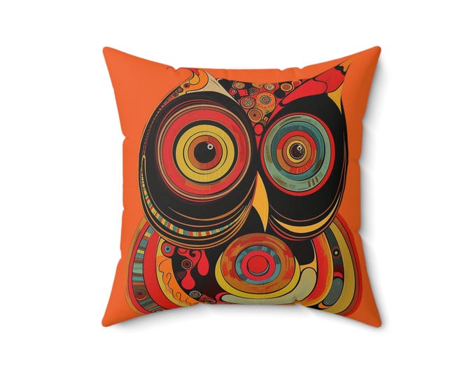 Zany Orange Owl Spun Polyester Square Pillow