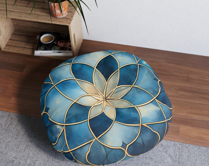 TUFTED BLUE MORROCCAN Floor Pillow (30 x 30), Tufted Floor Cushion, Blue Cushion, Blue Floor Pillow