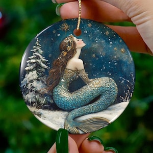 Meerjungfrau Keramik Ornament, Fantasy Weihnachten, Mermaidcore Decor, Fantasy Ornament, magisch verzauberte Weihnachten, Sirene Ornament, Geschenk für Sie