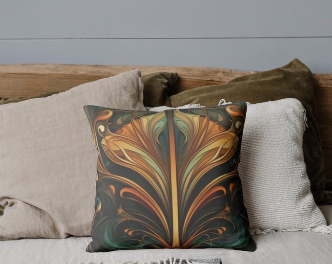 Art Deco Pillow | Art Deco Cushion | Orange Accent Pillow | Elven Inspired Pillow | Elven Inspired Cushion | Abstract Pillow