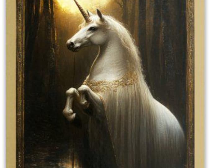 GOLD FOIL UNICORN Sticker (3 x 4 Inches), Fantasy Sticker, Gothic Unicorn Sticker, Fantasy Sticker, Dark Academia Sticker Gift for Her