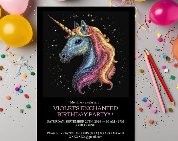 UNICORN BIRTHDAY Invite Girls Editable Unicorn birthday Invitation Unicorn birthday evite template Fantasy birthday instant download DIY