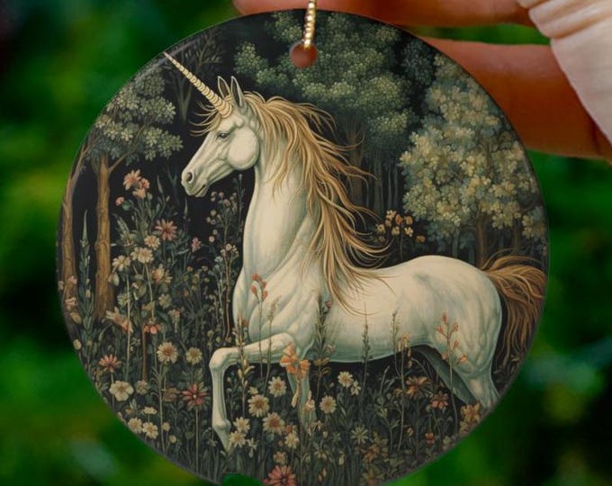 UNICORN CHRISTMAS ORNAMENT, Unicorn Holiday Ornament, Fairytale Ornament, Fantasy Ornament, Unicorn Tapestry, Fantasy Ornament, Fairycore