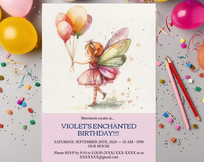 FAIRY PRINCESS DIY Digital Invite Princess Birthday Customizable Digital Invite Fairy Birthday Evite Girls Birthday Party Invitation