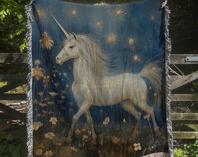 UNICORN TAPESTRY Woven BLANKET (3 sizes), Unicorn Throw, Unicorn Home Decor, Unicorn Room Accent