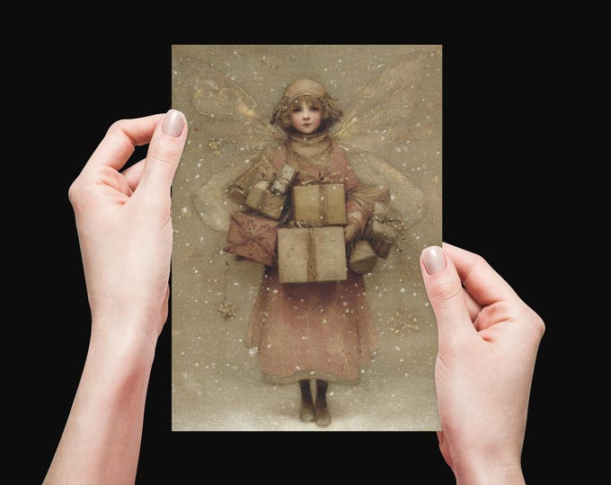 FAIRY CHRISTMAS Card (One Sided 5 x 7), Fantasy Holiday Card, Whimsical Christmas Card