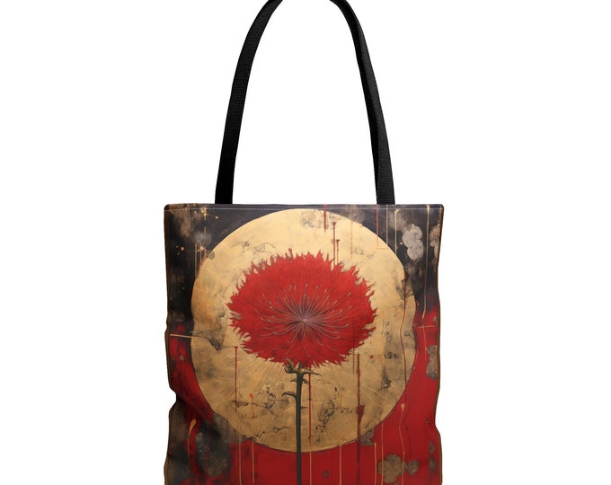 RED AND GOLD Tote Bag, Red Tote bag, Red Market Bag, Red Flower Market Bag, Red Flower Purse