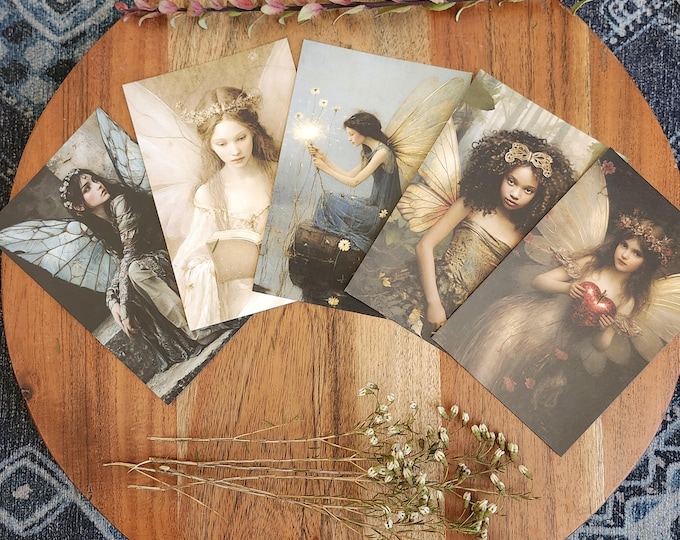 5 FAIRY POSTCARD set. Fairy birthday cards, Fairy Art Card, Fairycore Postcards, Fantasy Cards, Whimsical Cards, Enchanted Card Gift for Her