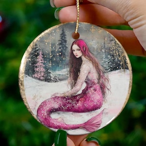 Mermaid Ceramic Ornament, Fantasy Christmas Decor, Holiday Tree Ornament, Mermaid Ornament, Theme Gift, Mermaidcore Decoration, Gift for Her