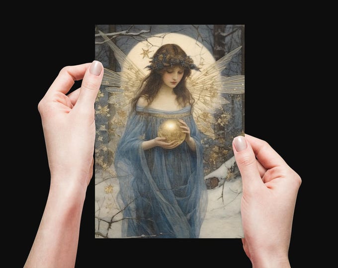 ANGEL CHRISTMAS CARD, Angel Holiday Card, Fairy Christmas Postcard, Enchanted New Year's Card, Fantasy Christmas Card Fairytale Gift for Her