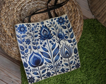 SCANDINAVIAN BLUE TOTE bag Folk Art Purse Scandinavian Market Bag Scandinavian Reusable Bag Fairycore Purse Fairycore Bag Gift for Her