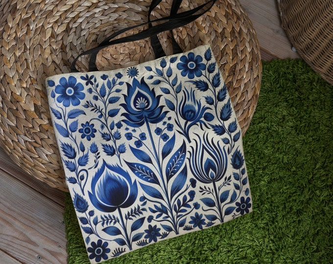 SCANDINAVIAN BLUE TOTE bag Folk Art Purse Scandinavian Market Bag Scandinavian Reusable Bag Fairycore Purse Fairycore Bag Gift for Her