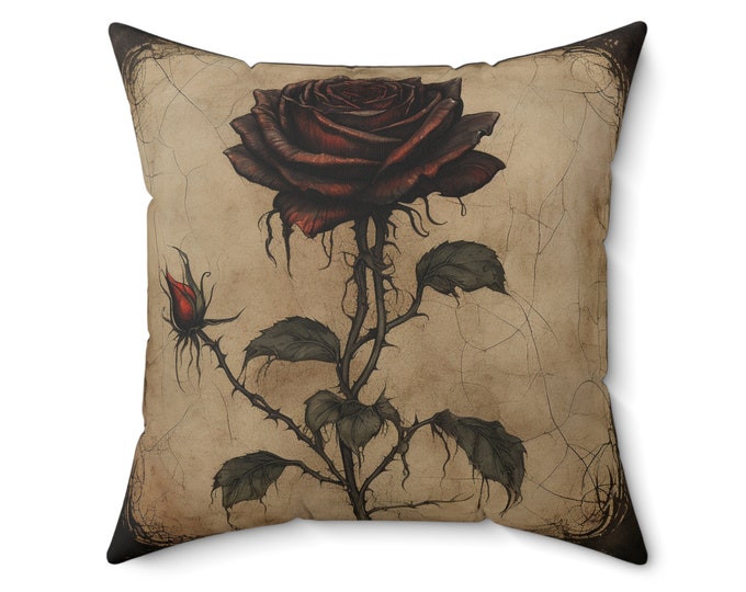 GOTHIC ROSE PILLOW (14 x14 & 20 x 20), Black Rose Pillow, Dark Academia Pillow, Fairycore Pillow