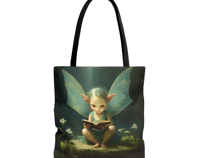 BOOK FAIRY TOTE bag, Book Fairy Purse, Fairy Reading Bag, Fairy Reading Book Bag, Fairy Reading Market Fairy Reading Purse