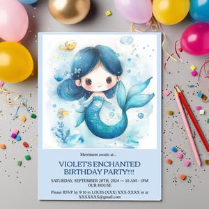 Meerjungfrau PRINZESSIN DIY digital einladen Meerjungfrau kundengerechte digitale einladen Fairycore Evite Templett Einladung Mädchen Geburtstag DIY einladen
