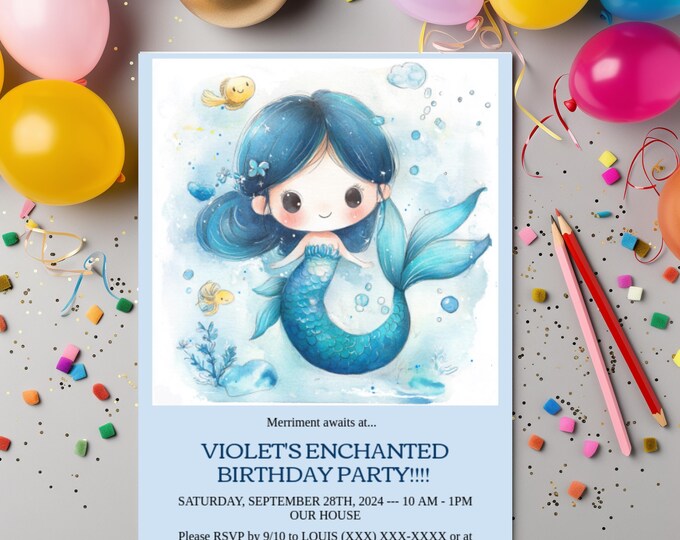 Mermaid PRINCESS DIY Digital Invite Mermaid Customizable Digital Invite Fairycore Evite Templett Invitiation Girl's Birthday DIY Invite