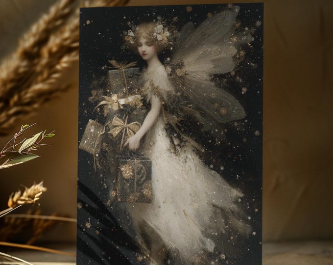 5 PACK Fairy Angel Christmas Card | Enchanted Holiday Greeting Cards | Fantasy Angel Xmas Card Pack | Whimsical Christmas Stationery Gift