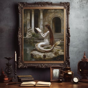 Mermaid Reading Wall Art (20 x 24) Whimsy Mermaidcore Art, Gothic Mermaid Art, Fantasy Art, Fairytale Art, Magical Art, Mermaid Gift for Her