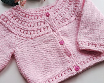 Hand Knitted Pink Baby Cardigan- Size 6-12 months