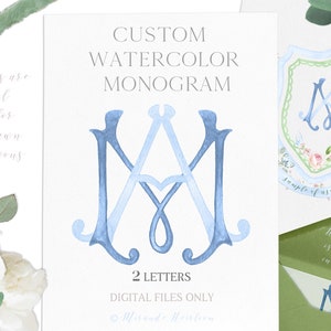Monograma de aquarela de casamento personalizado | Monograma de aquarela de 2 letras feito sob encomenda - Download digital inclui arquivos PNG e JPG