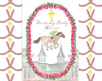 Zwycięzca wyścigu Kentucky Derby – zrób to sam – cyfrowy clipart. Cyfrowe ramki i szablony kartek