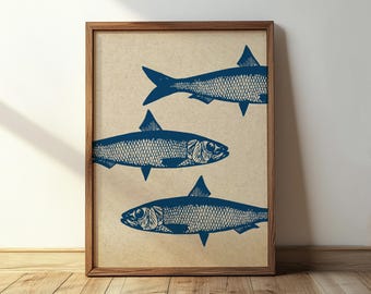 Coastal Sardines Wall Art – Digital Download | Nautical Kitchen Decor | Vintage Fish Illustration | Printable Art
