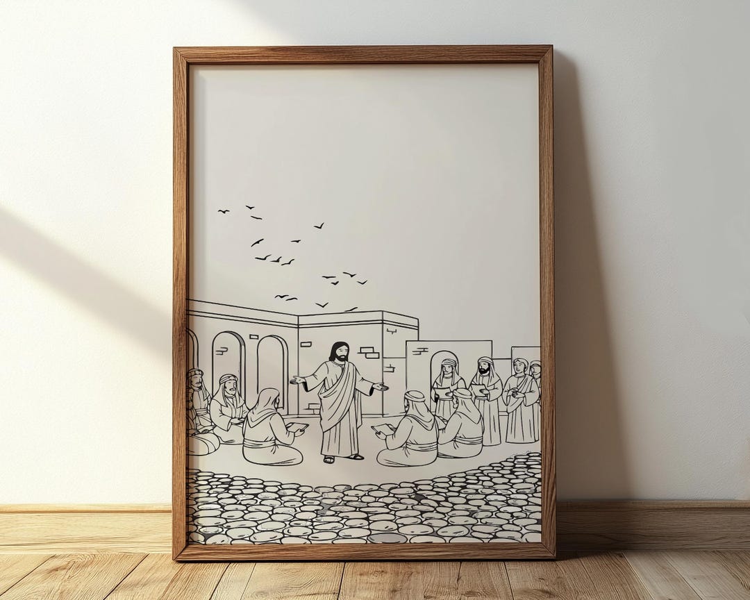 Jesus Teaching Disciples Line Art Print | Minimalist Christian Faith ...