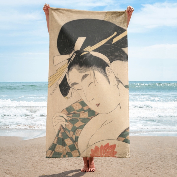 Serviette de plage (76 x 156 x 0,7 cm) avec illustration | Kitagawa Utamaro - Une courtisane (1615/1868) (Serviette de bain à séchage rapide)