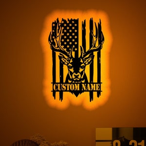 Personalized Deer Hunting Wood Wall Art Rgb led Light, Custom Deer Neon Name Sign, Personalized Deer name light up wall decor, Deer Sign