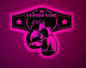Personalized Boxing Gloves Wood Wall Art: RGB LED Neon Sign